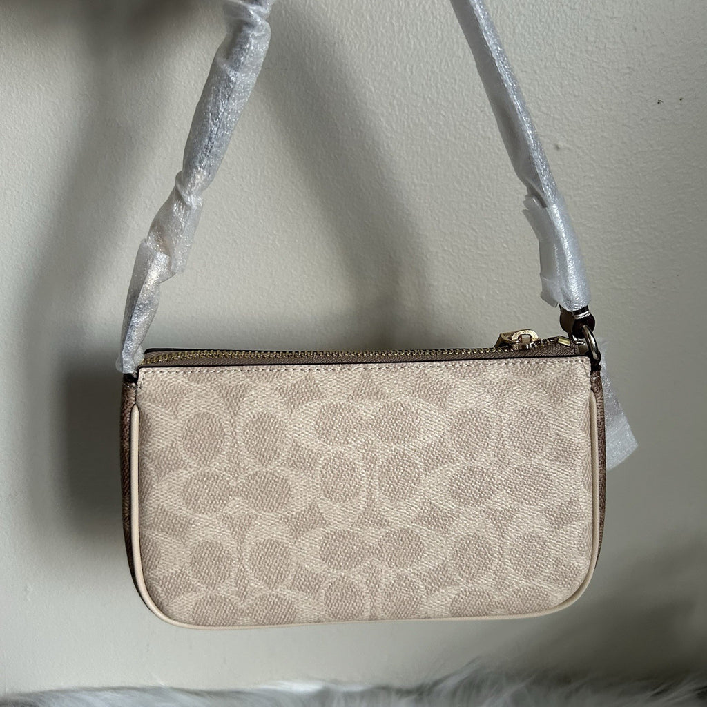 Coach Nolita 19 Sand Tan Signature Canvas Leather Wristlet Bag NEW1