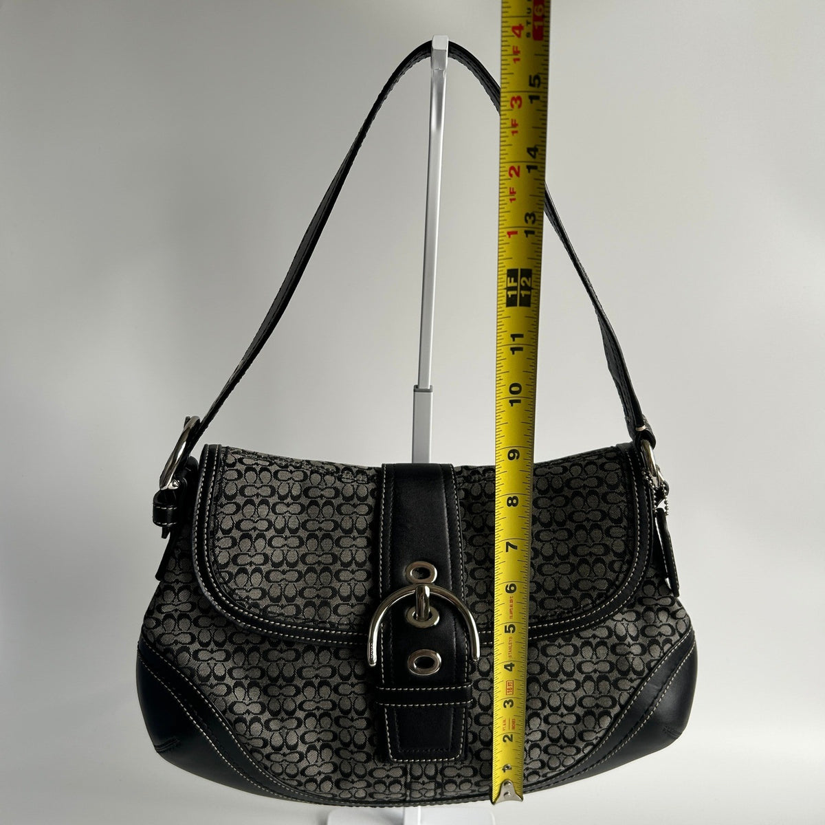 Coach Soho Signature Black Grey Canvas Leather Shoulder Bag F12309 Excellent7