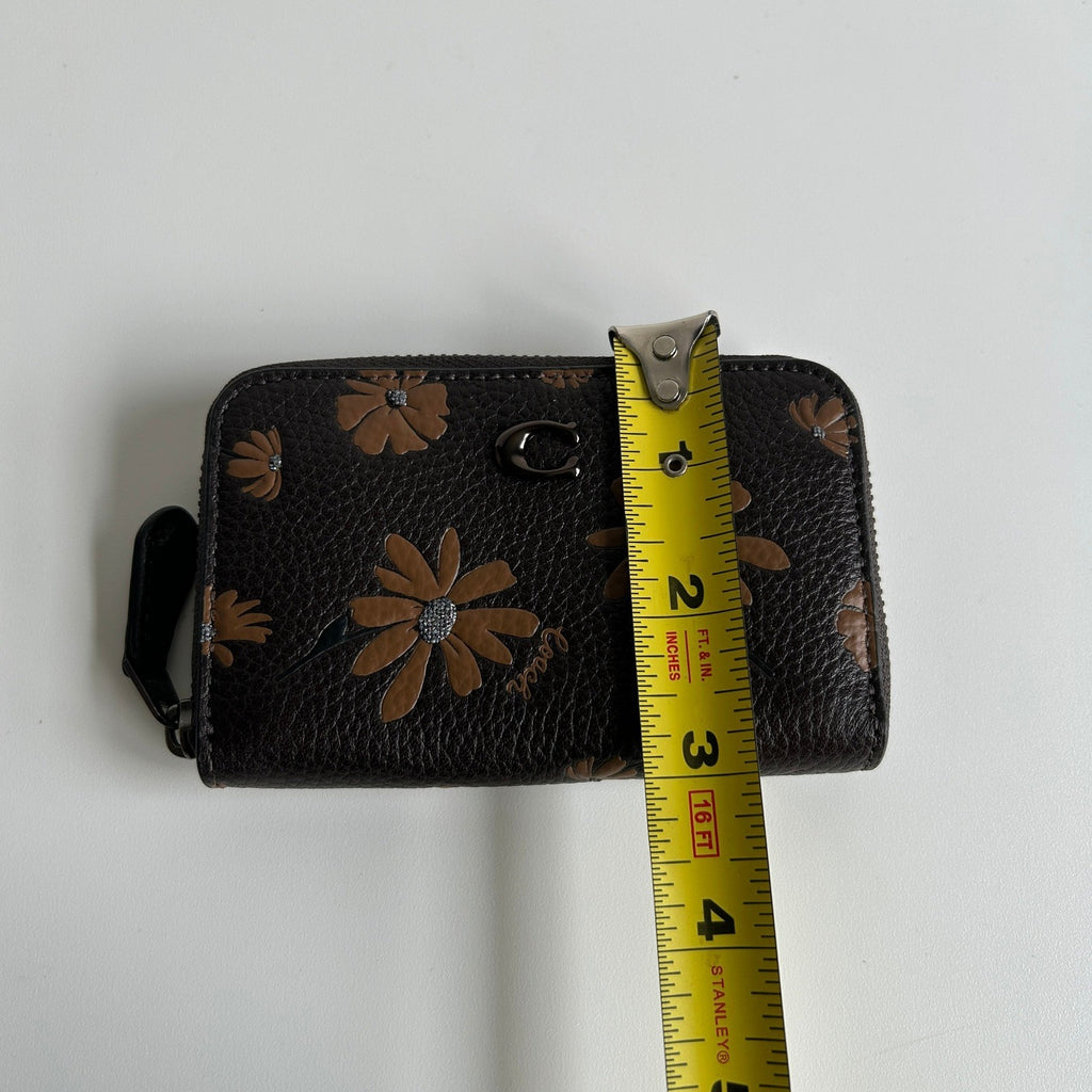 Coach Small Zip Around Wallet Black Floral Pebble Leather C05965