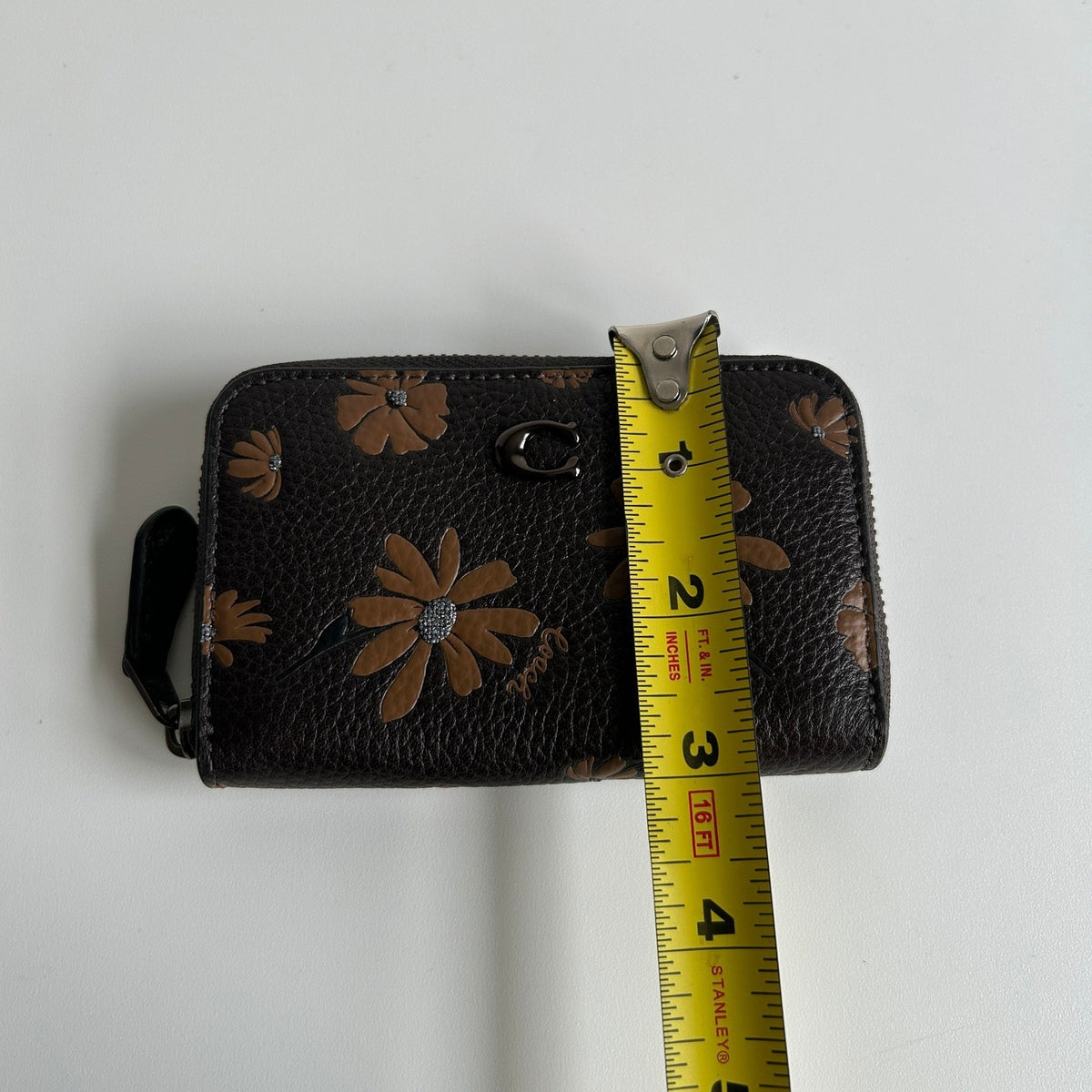 Coach Small Zip Around Wallet Black Floral Pebble Leather C05965