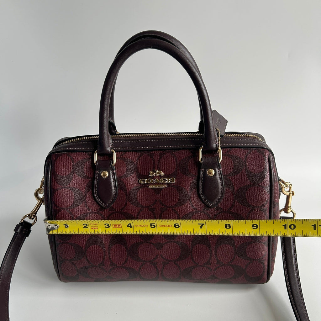 Coach Rowan Satchel Burgundy Signature Canvas Leather Bag Excellent7