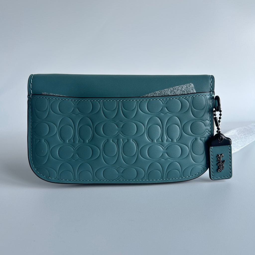 Coach Signature Leather Clutch Dark Turquoise Blue Wristlet NEW1