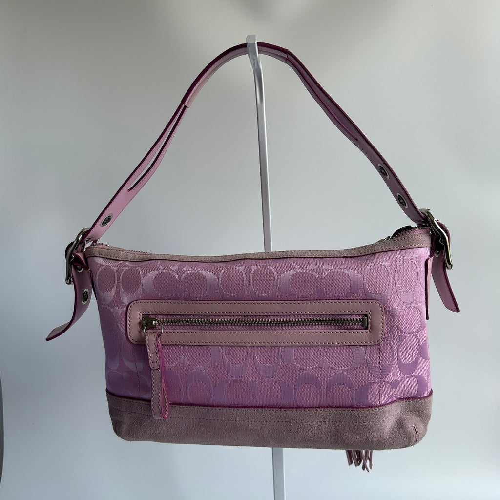 Coach Soho Signature East West Pink Jacquard Suede Shoulder Bag Excellent2