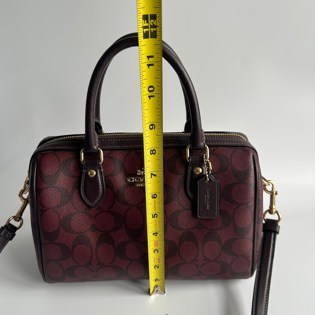 Coach Rowan Satchel Burgundy Signature Canvas Leather Bag Excellent8