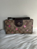 Coach Signature Disco Star Tech Wallet Khaki Pink Canvas Wristlet C7292 NEW0