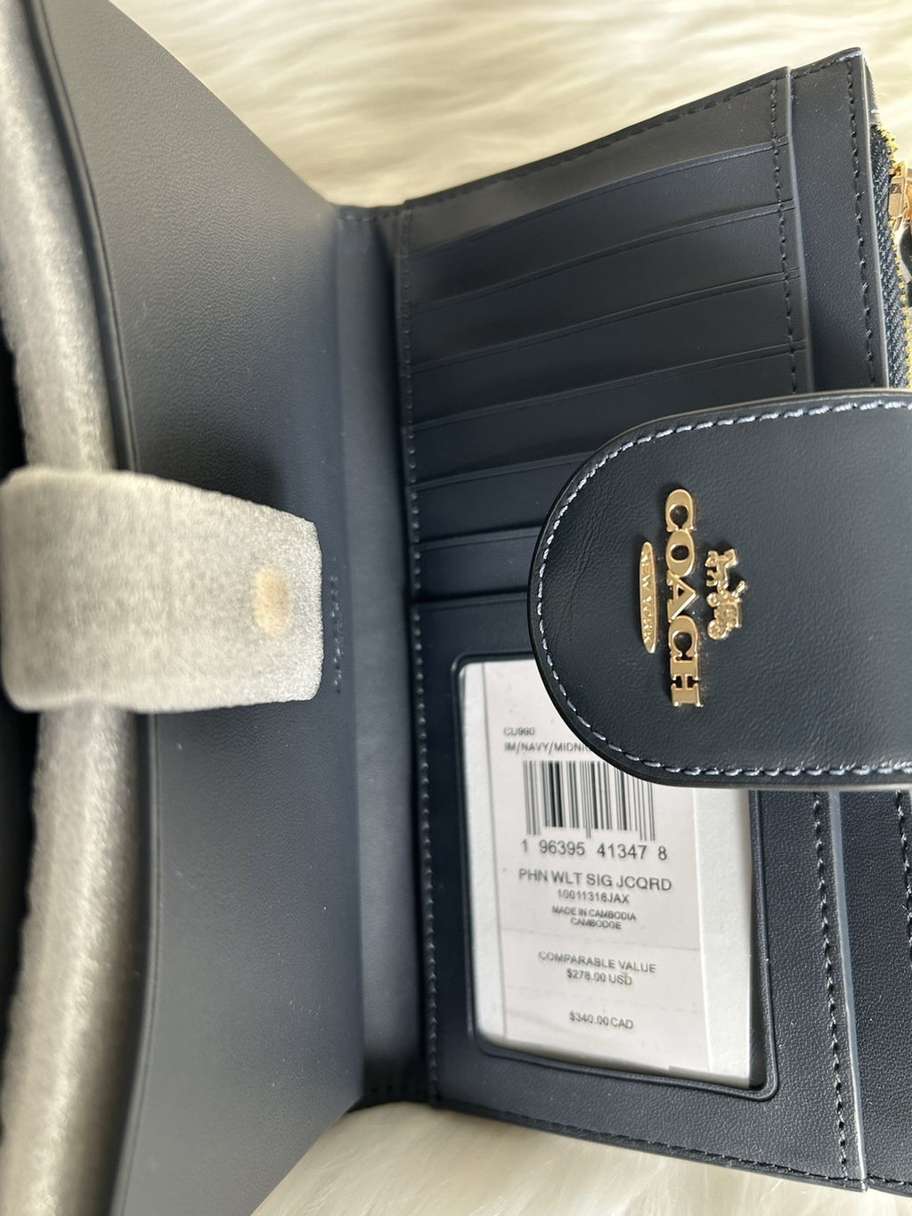 Coach Phone Wallet Midnight Navy Signature Jacquard Leather C6995 New2