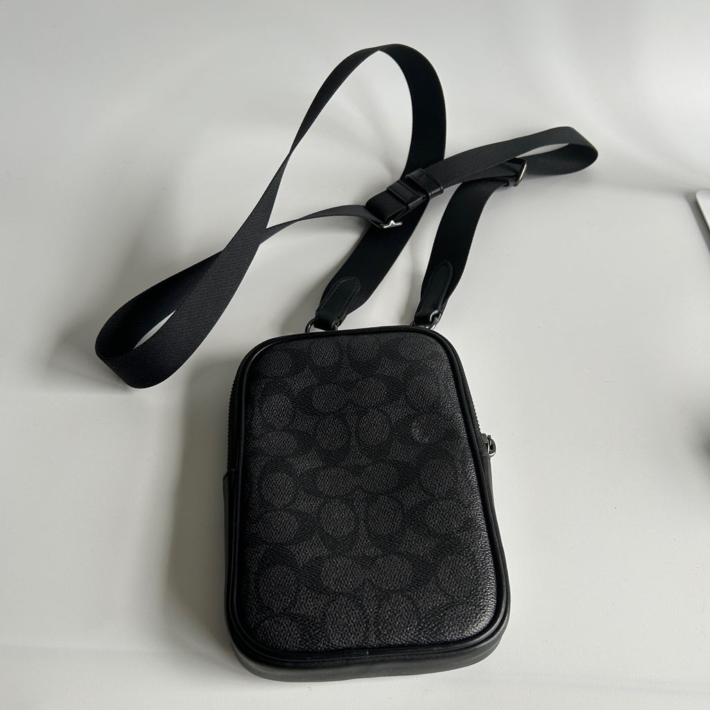 Coach Aden Crossbody Black Signature Canvas Leather Bag Excellent2