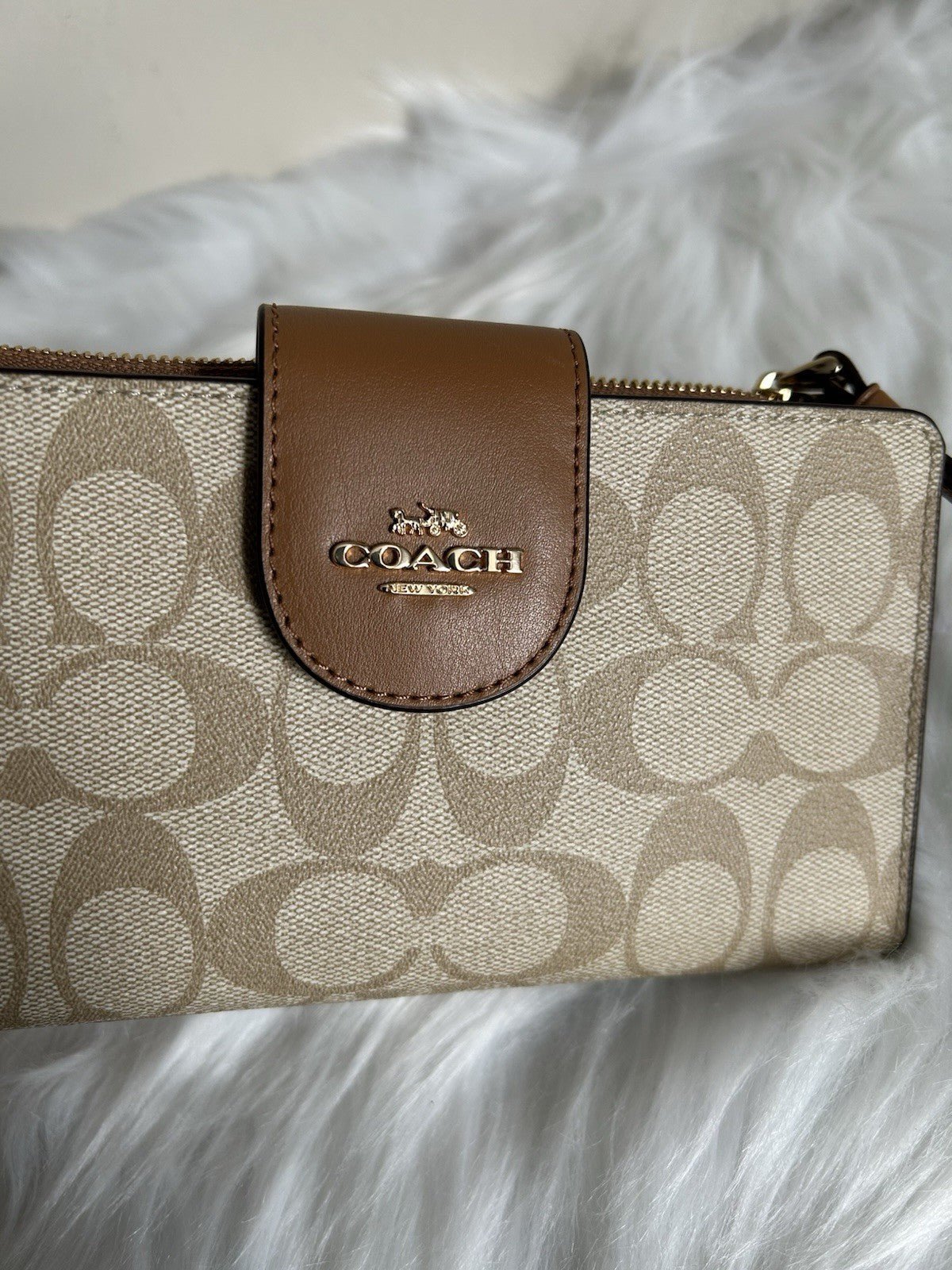 Coach Tech Phone Wallet Khaki Saddle Signature Canvas C2874 NWT4
