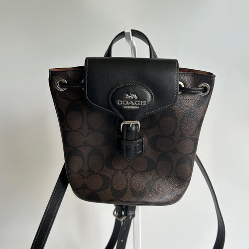 Coach Amelia Brown Black Signature Canvas Leather Convertible Backpack CL458 EX0