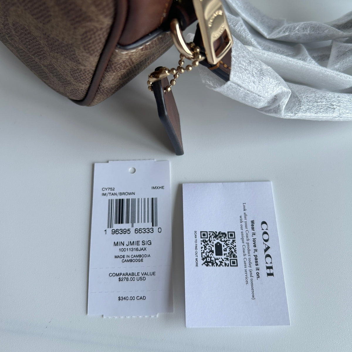 Coach Mini Jamie Tan Brown Signature Canvas Leather Camera Bag NEW4