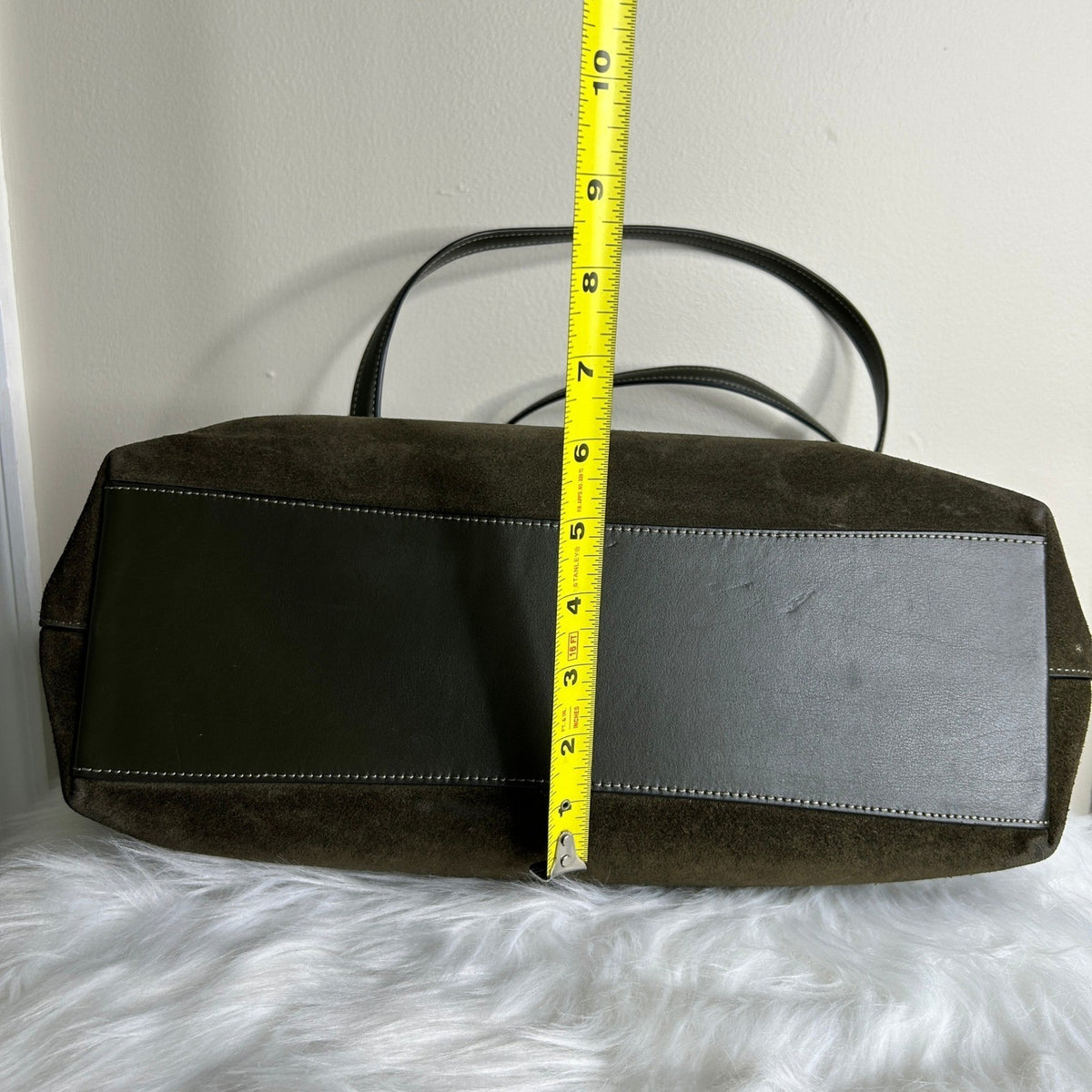 Coach Station Tote CCC77 Olive Green Suede Leather Shoulder Bag Good9