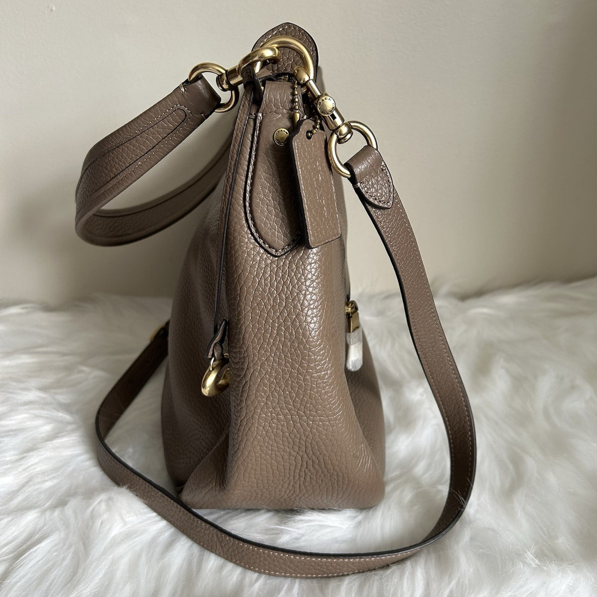 Coach Cary Dark Stone Pebbled Leather Shoulder Bag CC435 Excellent2