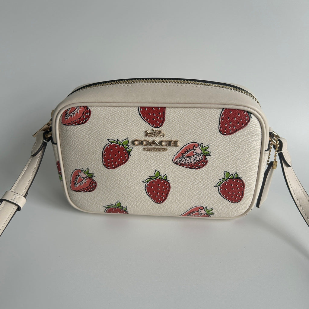Coach Jamie Strawberry Chalk White Pebbled Leather Camera Bag Excellent0