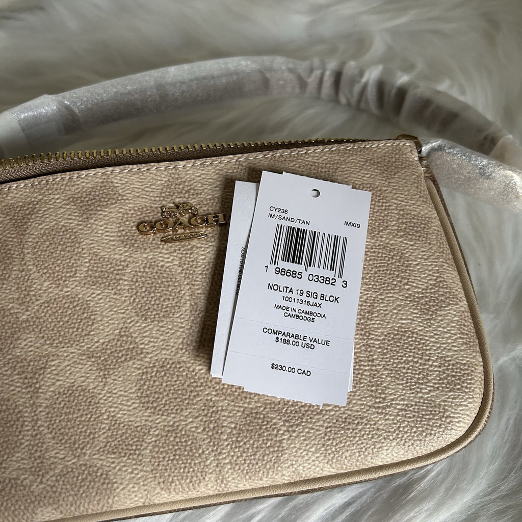 Coach Nolita 19 Sand Tan Signature Canvas Leather Wristlet Bag NEW5