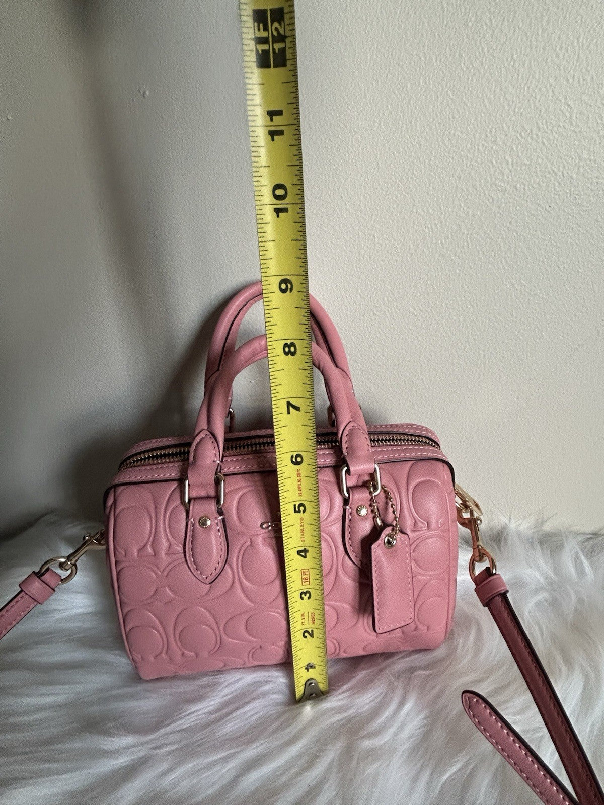 Coach Mini Rowan Light Blush Signature Embossed Leather Satchel NWT6