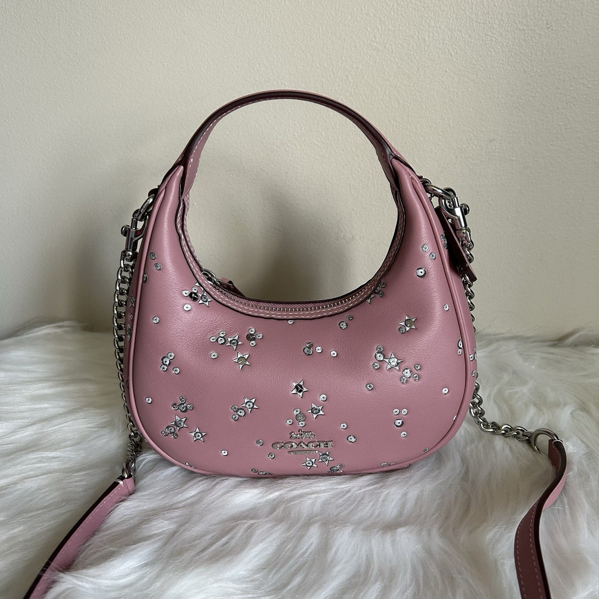 Coach Carmen Mini Crossbody Dusty Pink Leather Star Sequin Bag New0