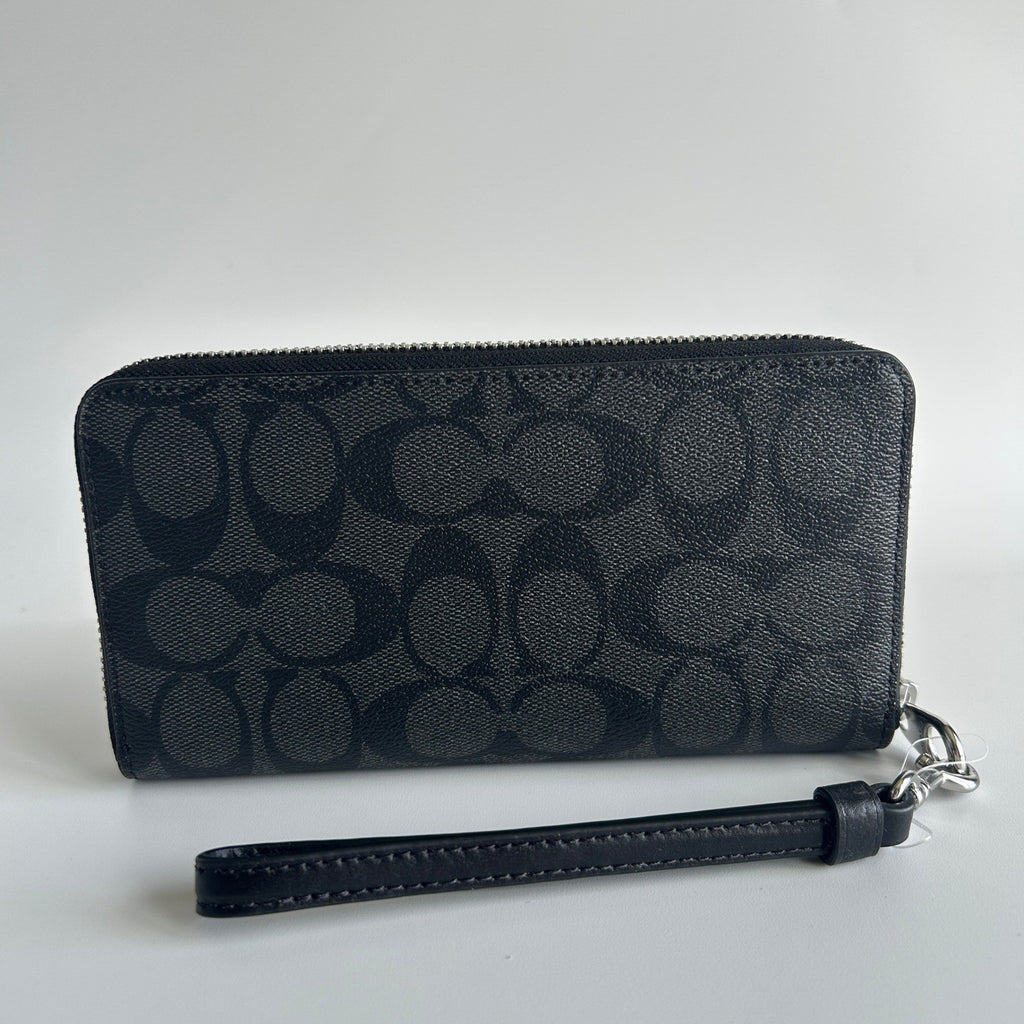 Coach Long Zip Around Wallet Graphite/Black Signature Canvas C44521