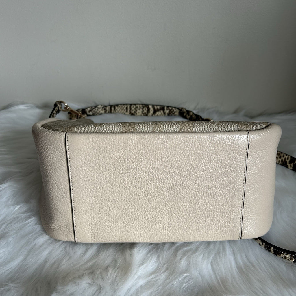 Coach Jules Hobo Khaki Chalk White Canvas Leather Shoulder Bag Excellent3