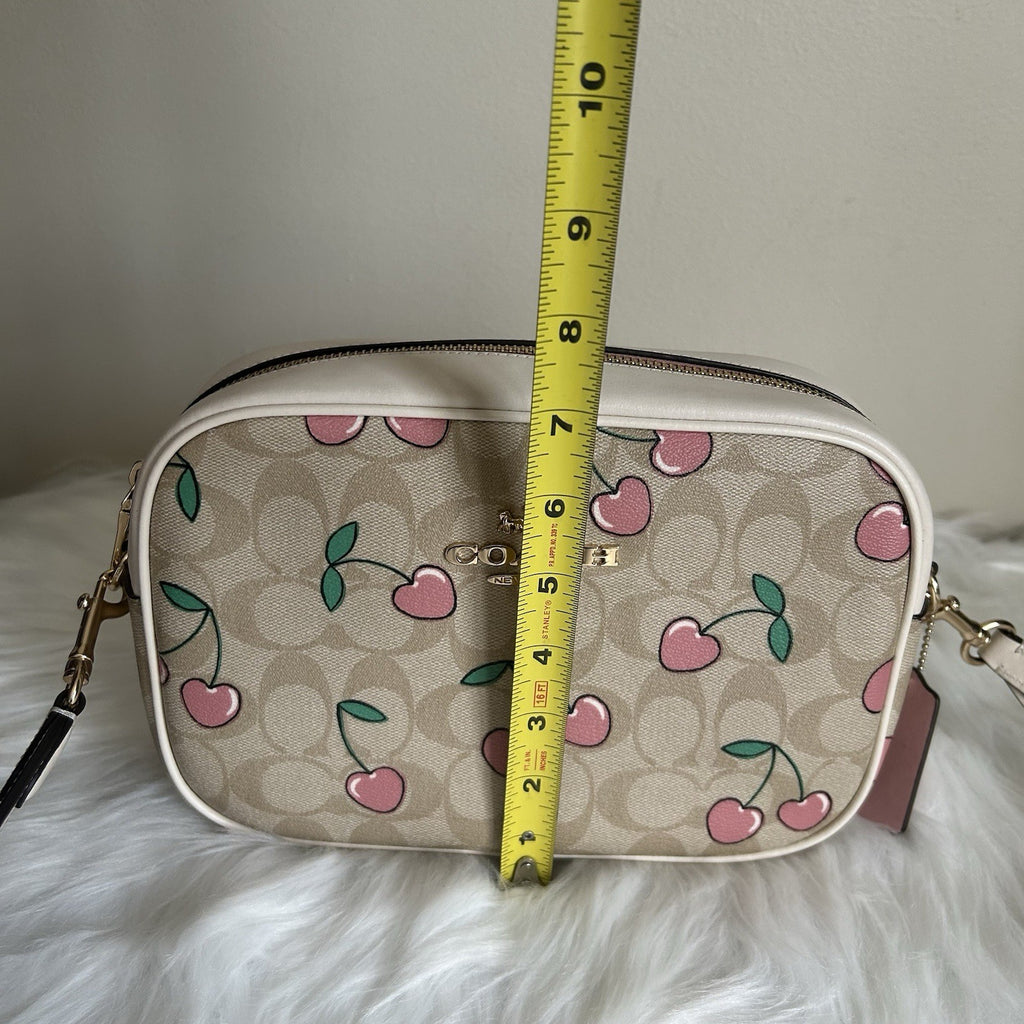 Coach Jamie Heart Cherry Chalk Signature Canvas Leather Camera Bag Excellent11