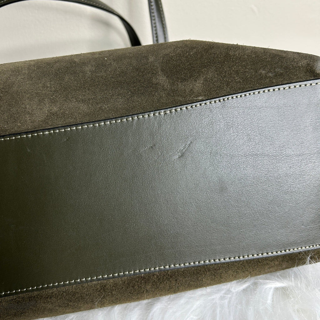 Coach Station Tote CCC77 Olive Green Suede Leather Shoulder Bag Good3
