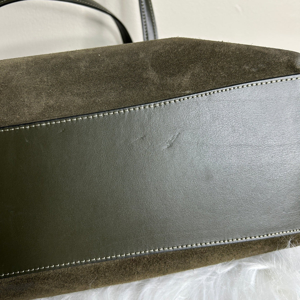 Coach Station Tote CCC77 Olive Green Suede Leather Shoulder Bag Good3