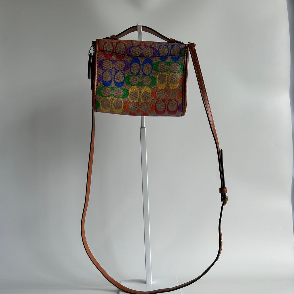 Coach Kip Rainbow Signature Canvas Leather Crossbody Bag Excellent1