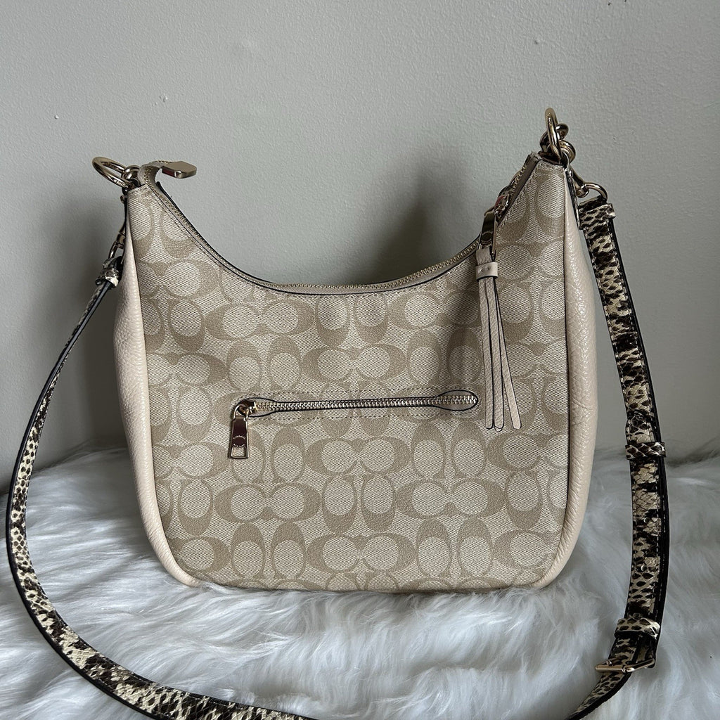 Coach Jules Hobo Khaki Chalk White Canvas Leather Shoulder Bag Excellent2