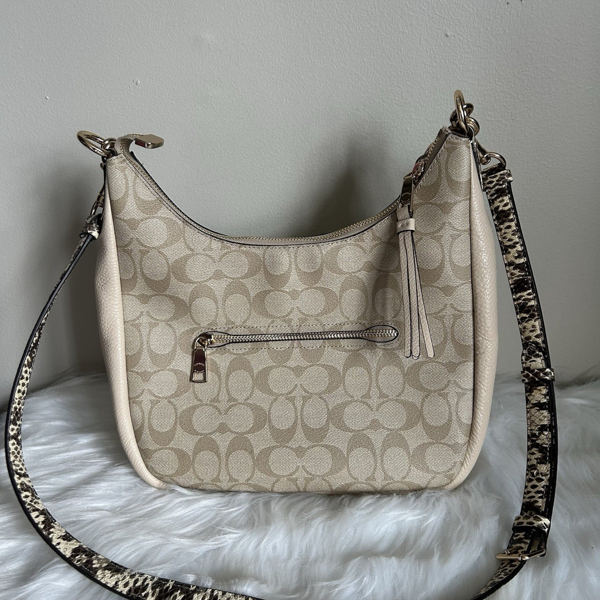 Coach Jules Hobo Khaki Chalk White Canvas Leather Shoulder Bag Excellent2