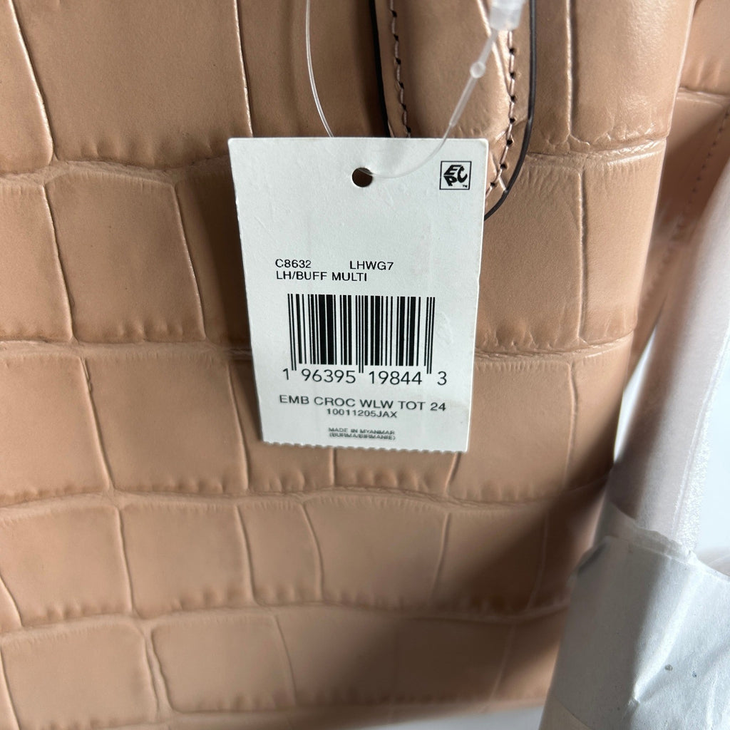 Coach Willow Tote 24 Buff Multi Embossed Croc Leather Handbag C8632 New2