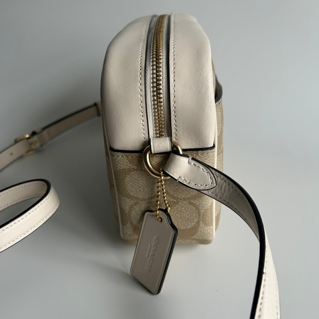 Coach Jamie Chalk White Signature Canvas Leather Camera Bag Good2