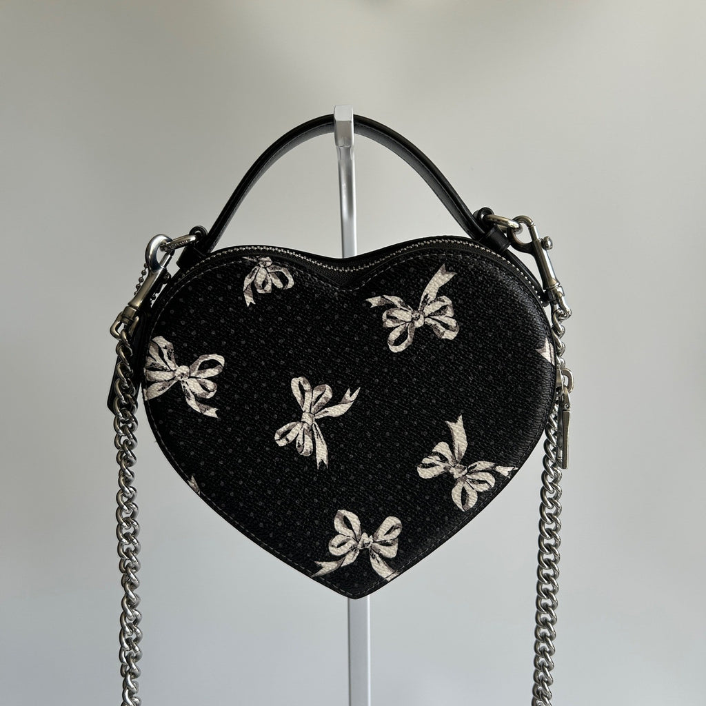 Coach Heart Crossbody Black Bow Print Coated Canvas Bag Excellent1