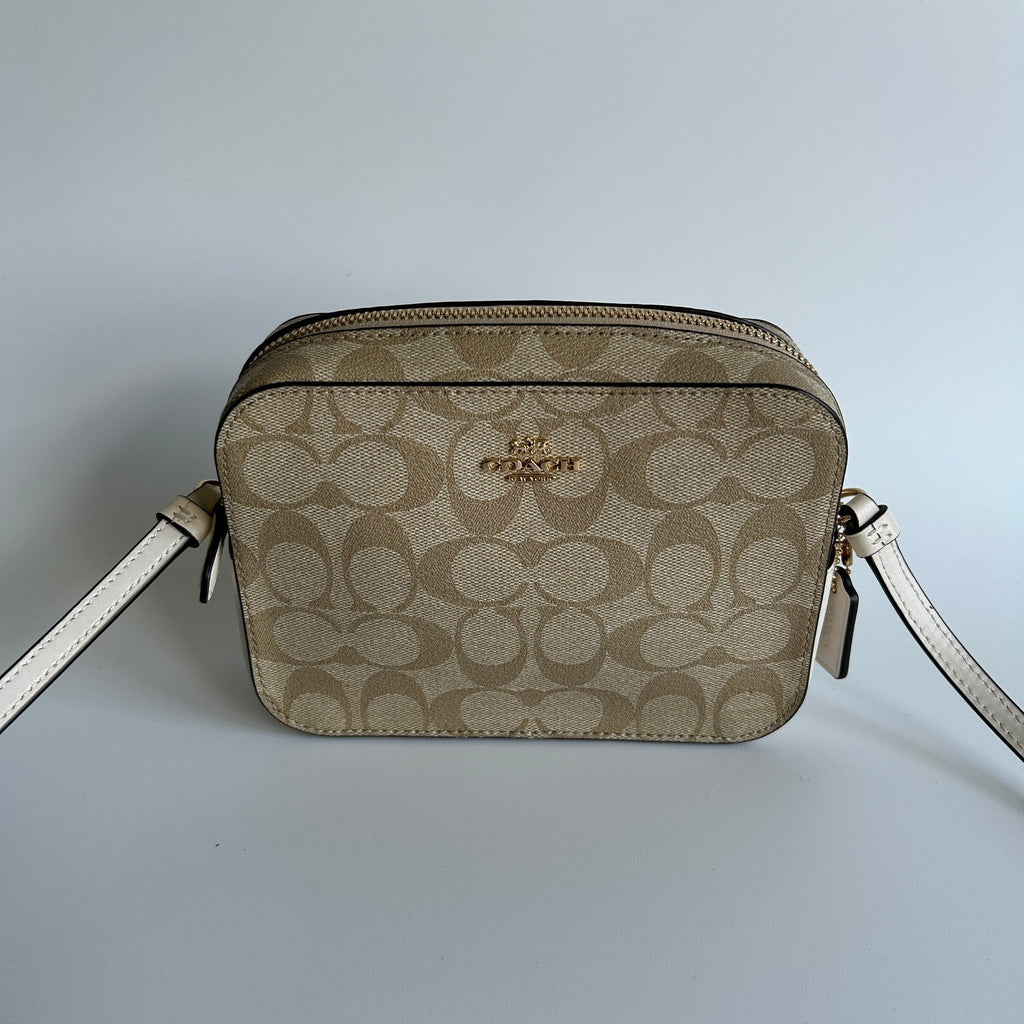 Coach Mini Camera Bag Light Khaki Chalk Canvas Leather Crossbody Excellent0