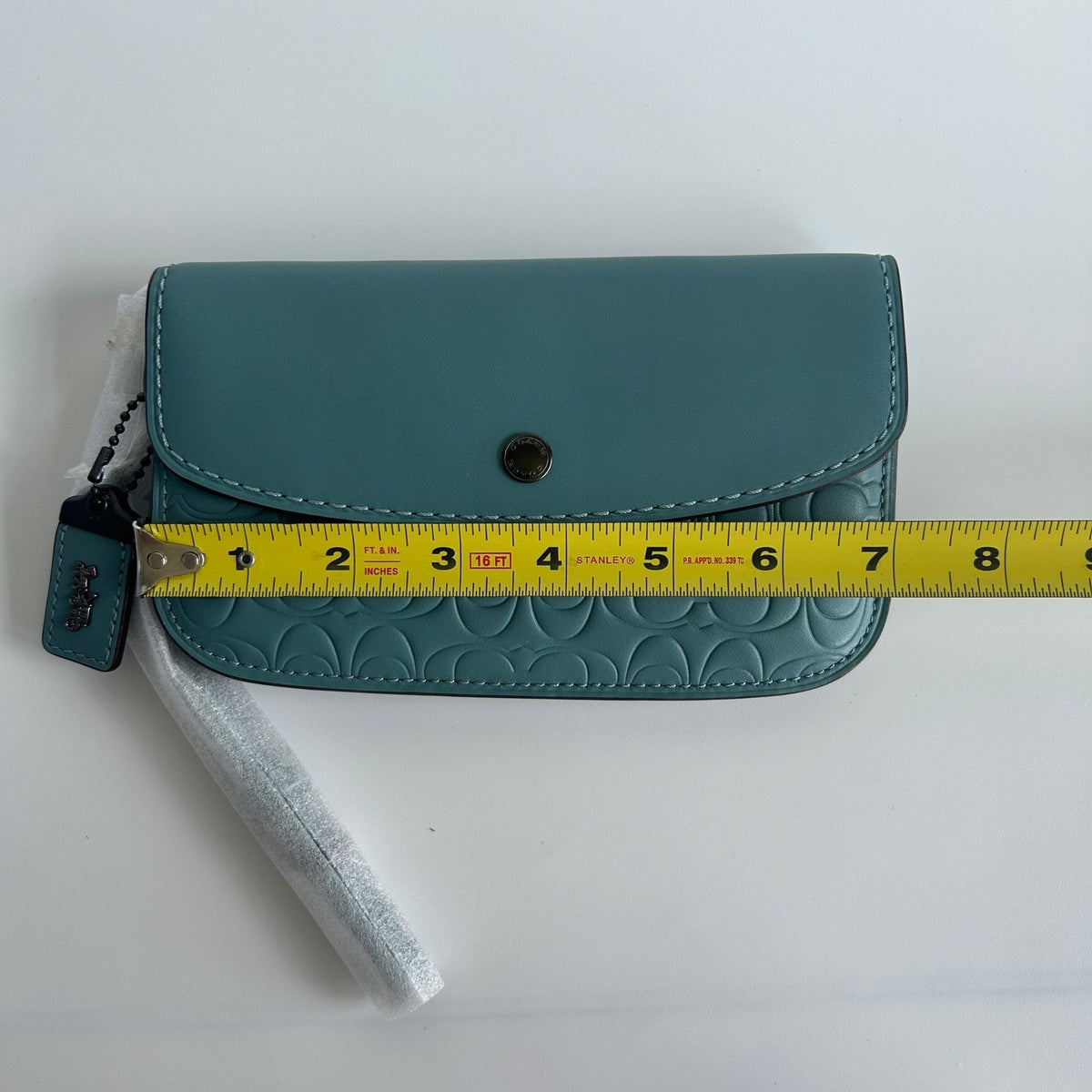 Coach Signature Leather Clutch Dark Turquoise Blue Wristlet NEW4