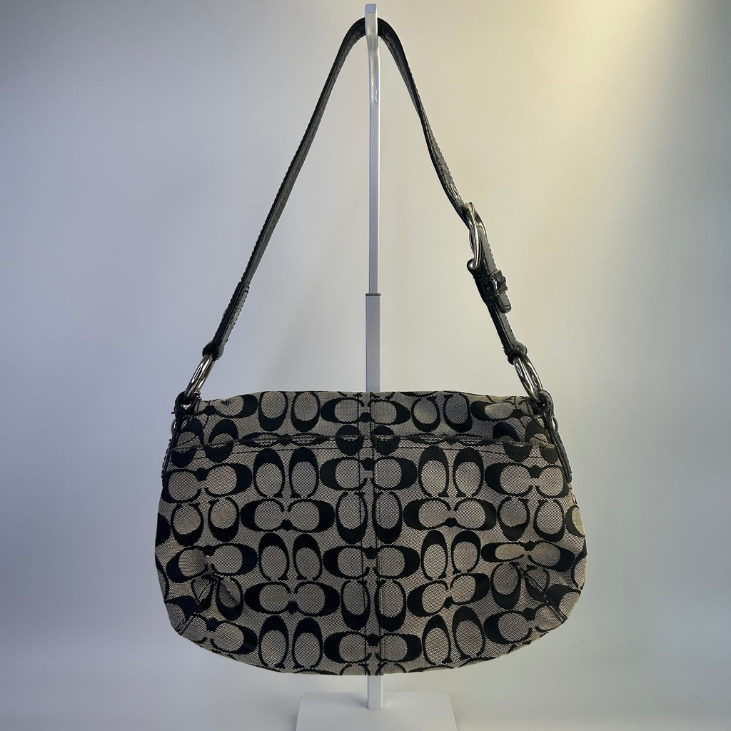 Coach Soho Signature Flap Black Canvas Leather Shoulder Bag 11862 Good1