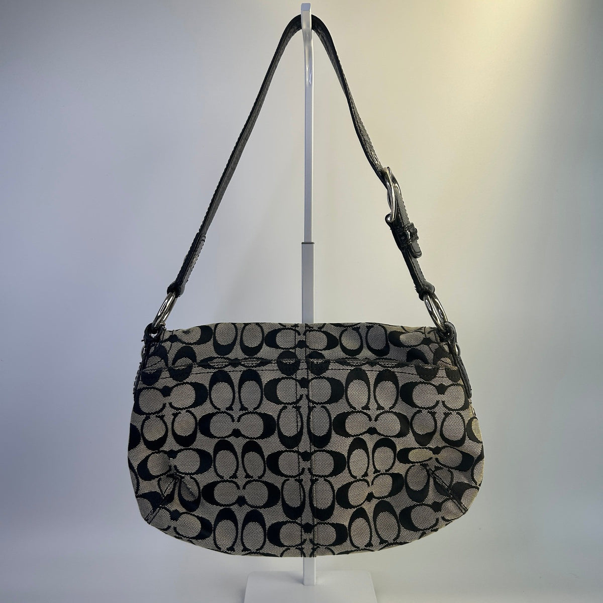 Coach Soho Signature Flap Black Canvas Leather Shoulder Bag 11862 Good1