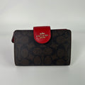 Coach Medium Corner Zip Wallet Walnut Bold Red Signature Canvas NEW0