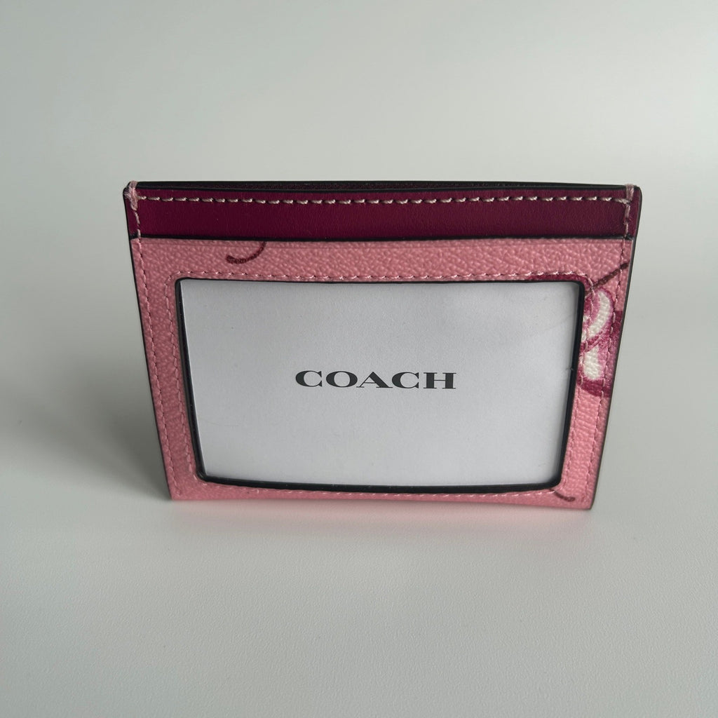 Coach Slim ID Card Case Flower Pink Cherry Print Leather CR840 New1