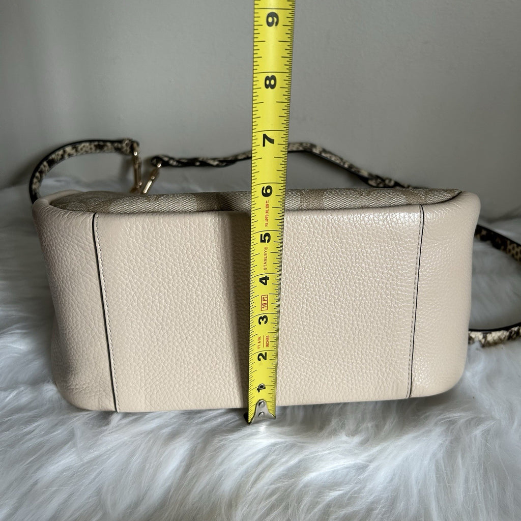 Coach Jules Hobo Khaki Chalk White Canvas Leather Shoulder Bag Excellent8