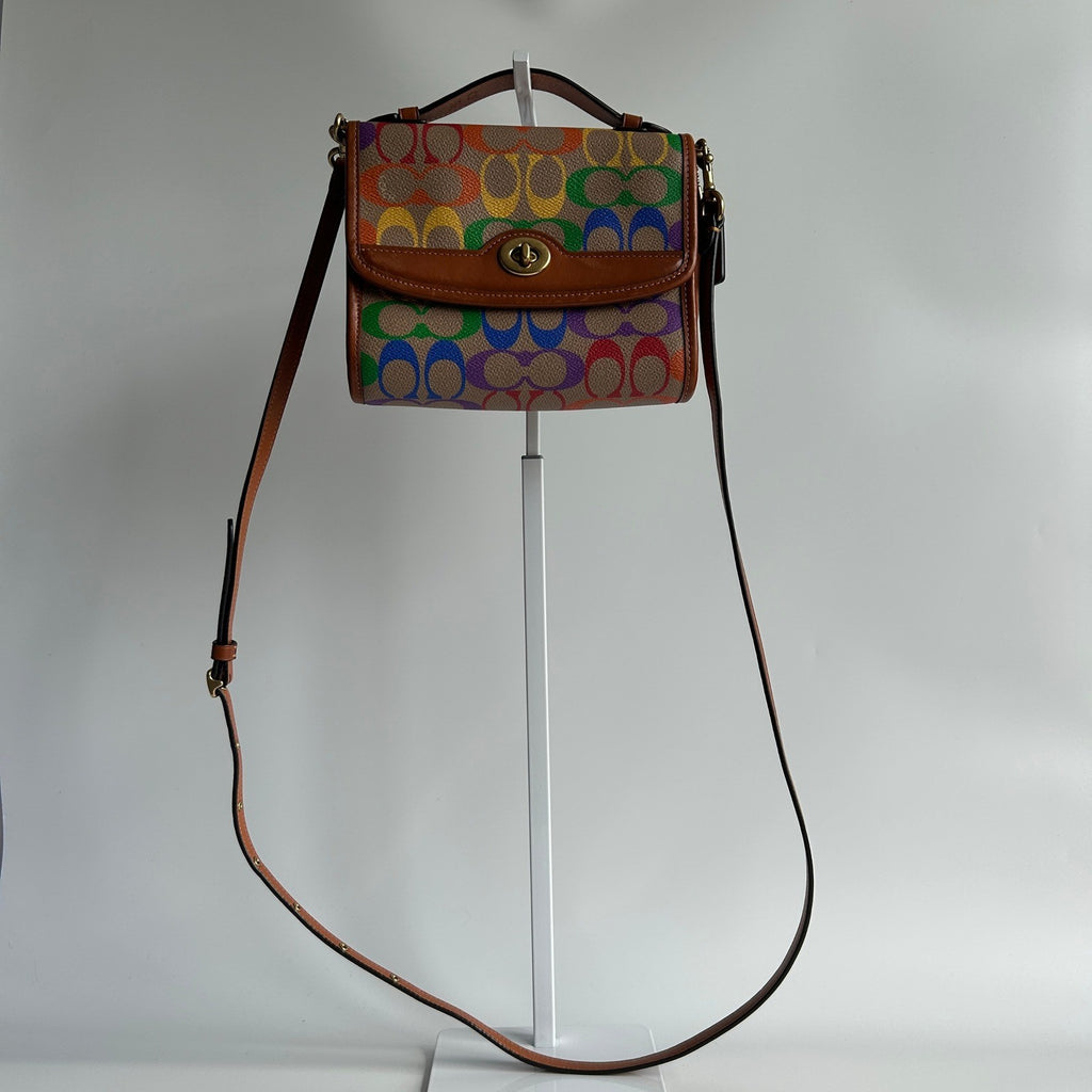 Coach Kip Rainbow Signature Canvas Leather Crossbody Bag Excellent0