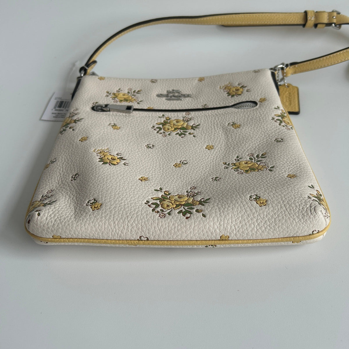 Coach Mini Rowan File Bag Chalk White Floral Pebbled Leather Crossbody NWT3