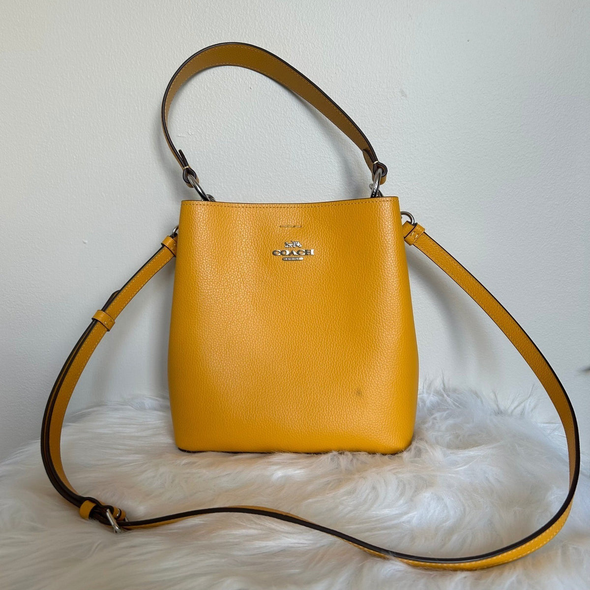 Coach Small Town Bucket Yellow Pebbled Leather Shoulder Bag 10111