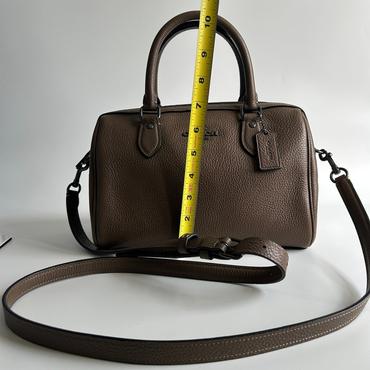 Coach Rowan Satchel Dark Stone Pebbled Leather Satchel Bag CV962 Excellent5