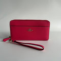 Coach Long Zip Around Pink Pebbled Leather Wristlet Wallet Excellent0