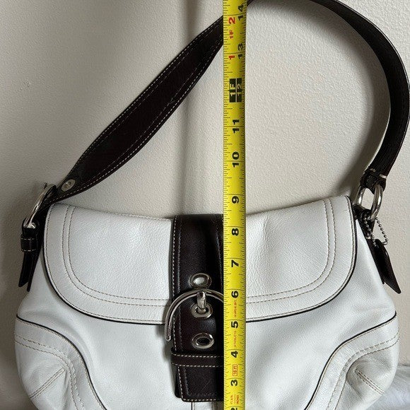 Coach Hobo F10910 White Brown Leather Buckle Shoulder Bag Good9