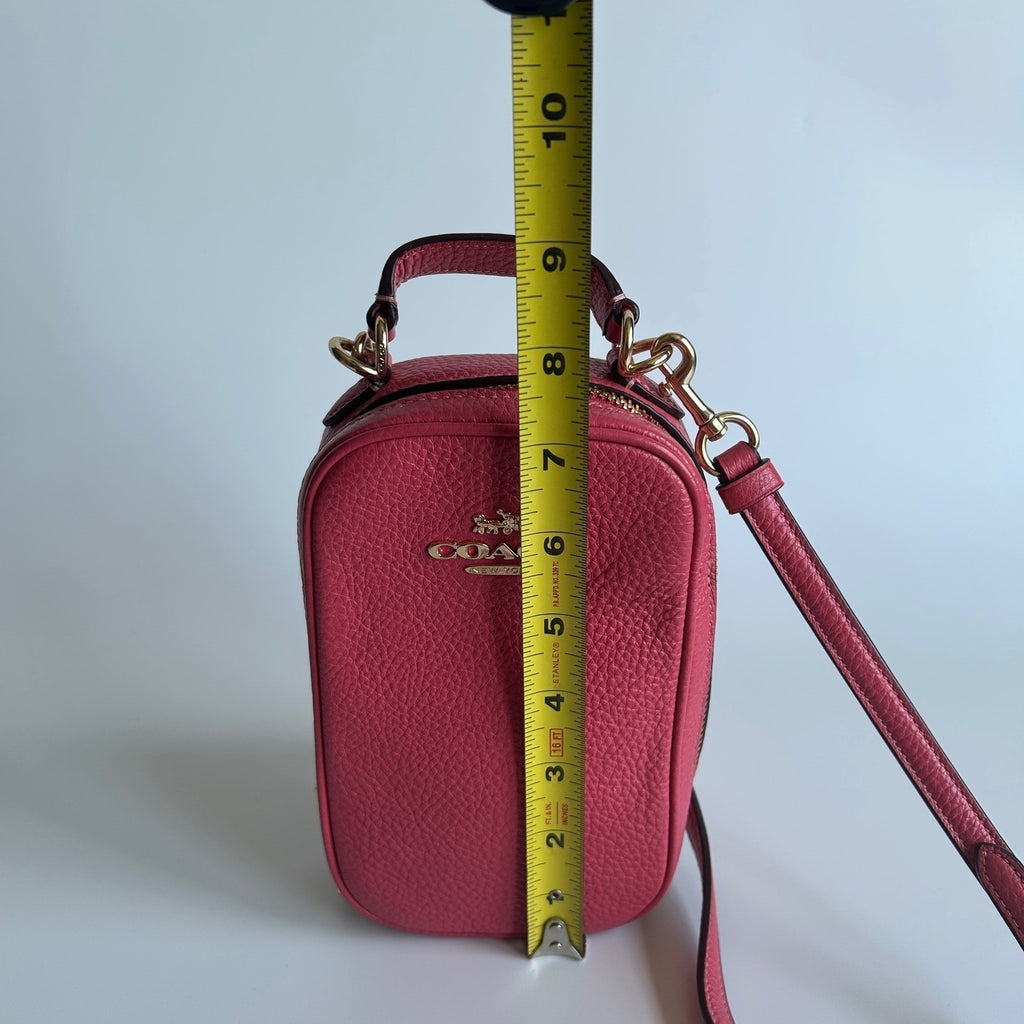 Coach Eva Watermelon Pink Pebbled Leather Crossbody Bag Excellent8