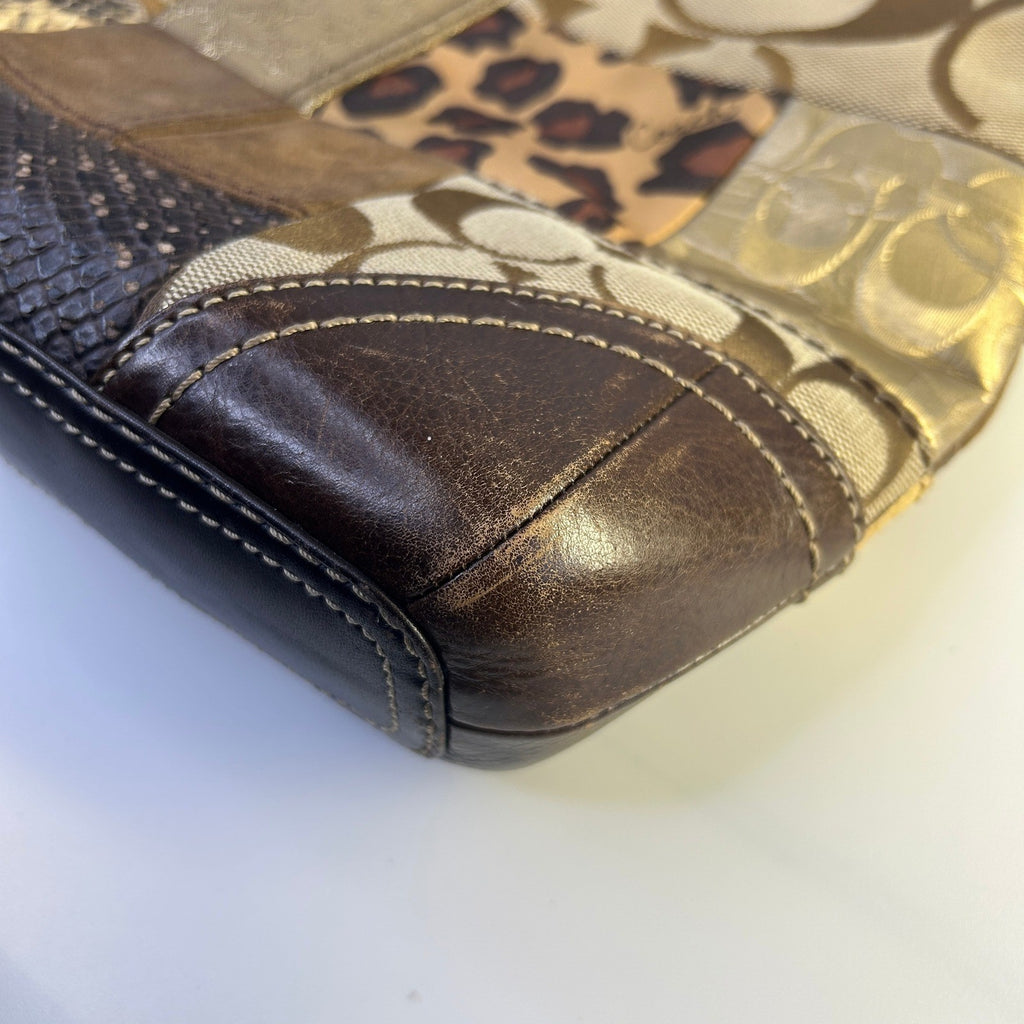 Coach Holiday Patchwork Brown Leather Suede Shoulder Bag F12840 Good5