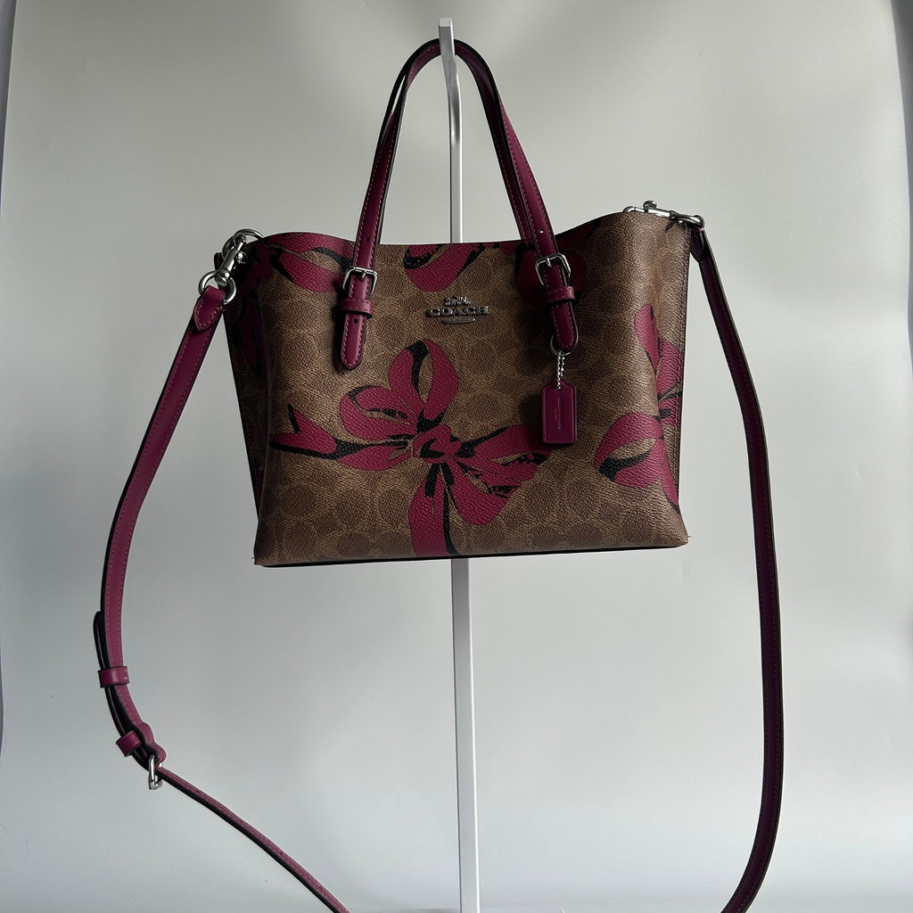 Coach Mollie Tote 25 Brown Pink Signature Canvas Bow Print Tote Excellent0