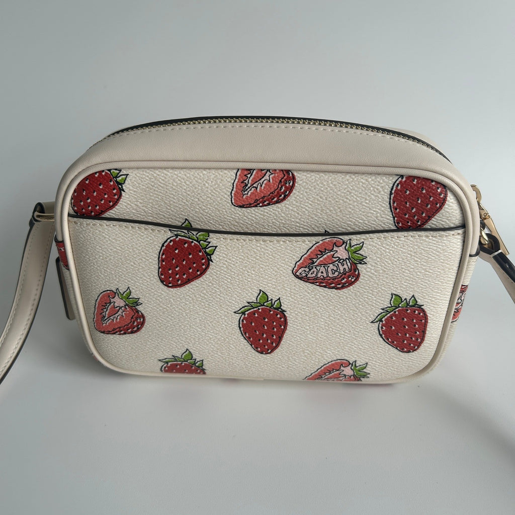 Coach Jamie Strawberry Chalk White Pebbled Leather Camera Bag Excellent1