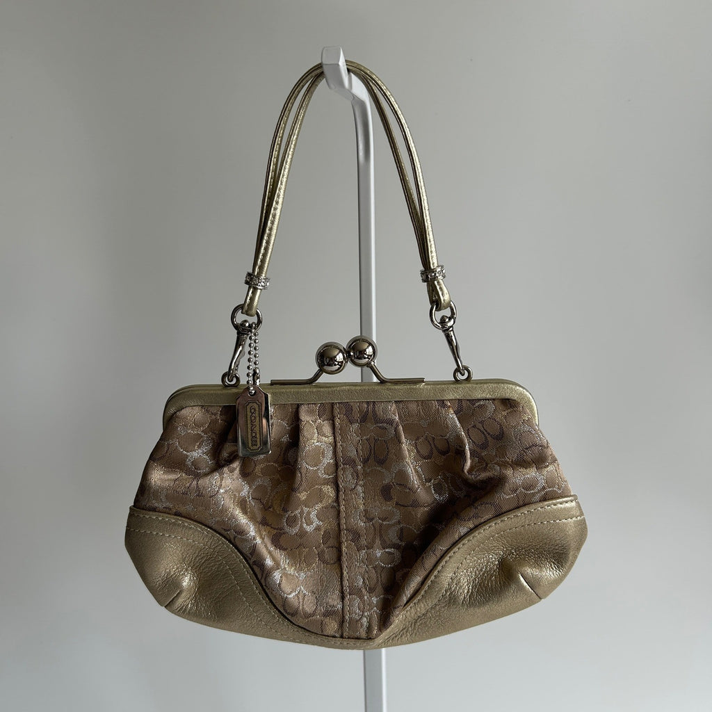 Coach Signature Lurex Chenille Gold Leather Kisslock Bag 3597 Excellent2
