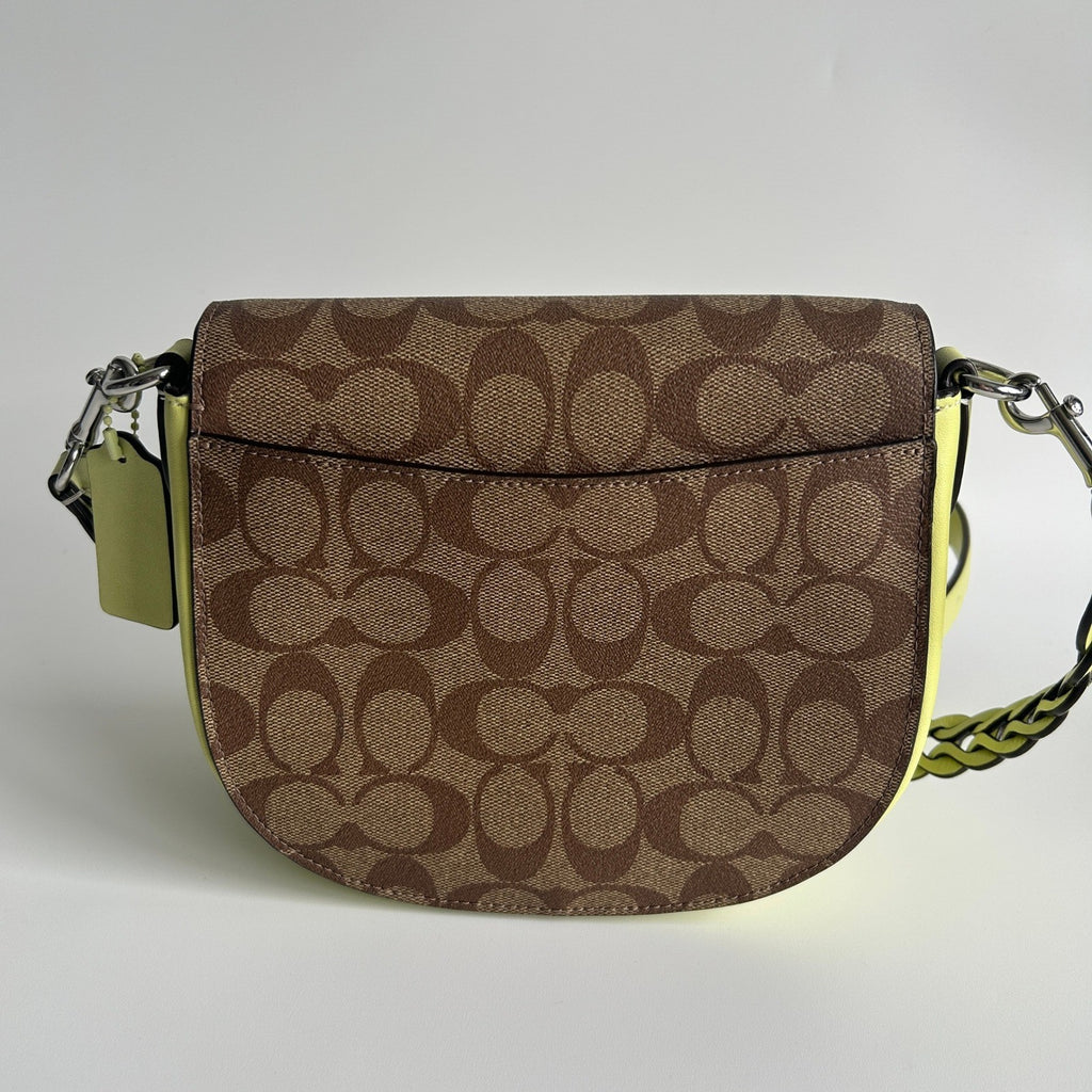 Coach Morgan Saddle Bag Brown Lime Signature Canvas CJ615 Excellent2